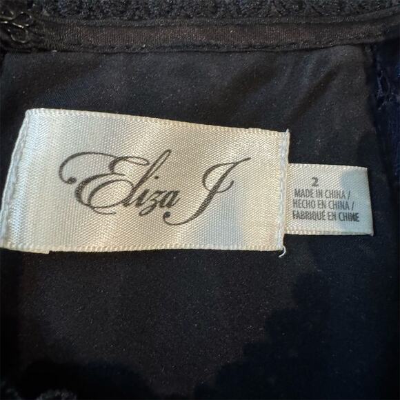 Eliza J Navy Blue Black Lace Dress 2 Tiered Wedding Cocktail Rehearsal Dinner - Picture 4 of 8
